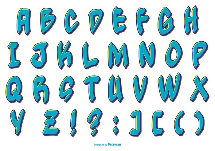 Blauwe Grafitti Stijl Alfabet Collectie vector