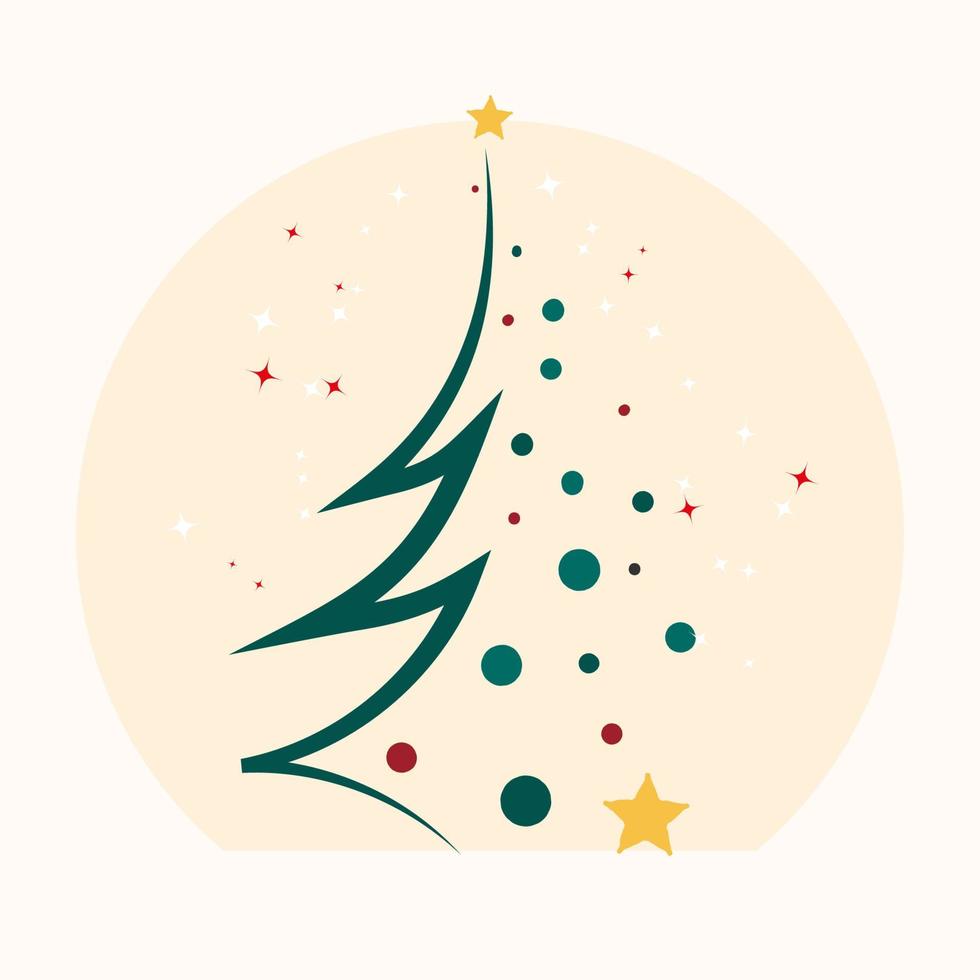 versierd Kerstmis boom met Kerstmis ballen en sterren hand- getrokken vlak illustratie Aan wit achtergrond vector