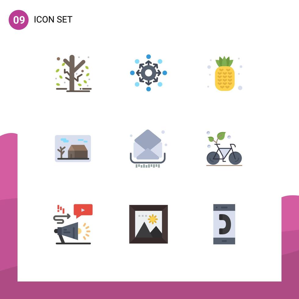 9 universeel vlak kleuren reeks voor web en mobiel toepassingen echt landgoed eigendom team huis ananas bewerkbare vector ontwerp elementen