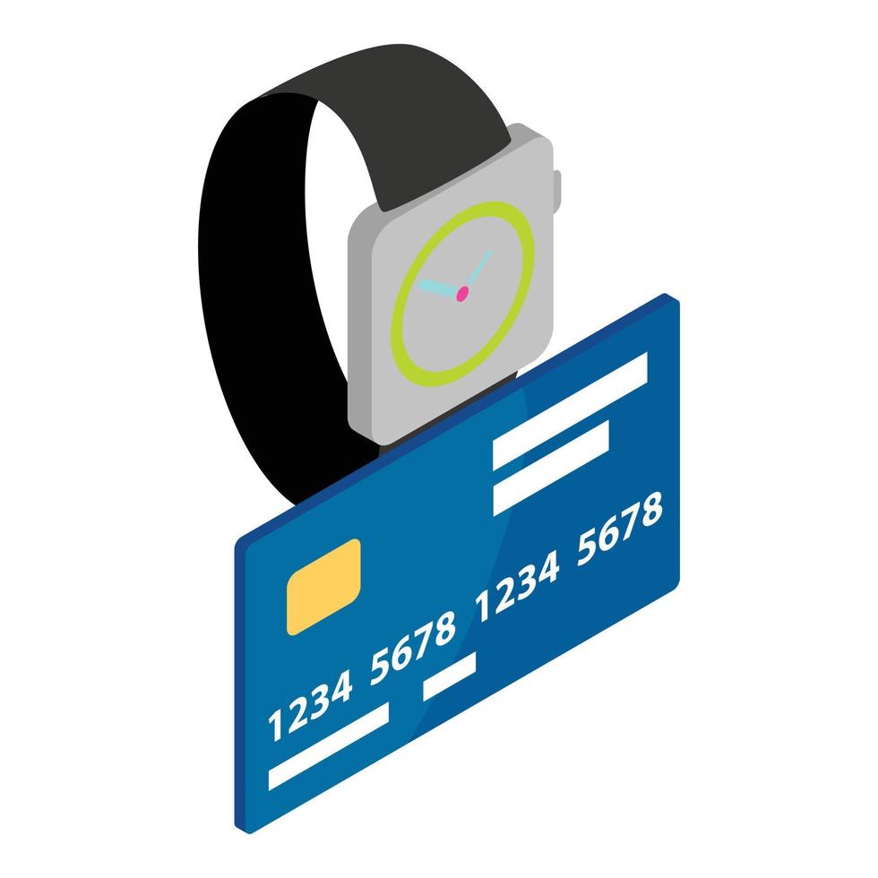 nfc technologie icoon isometrische vector. nieuw modern polshorloge en bank credit kaart vector