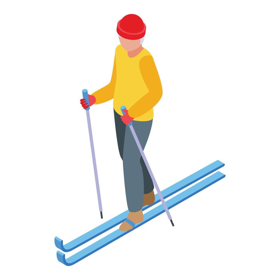 ski pensioen reizen icoon isometrische vector. oud Mens vector