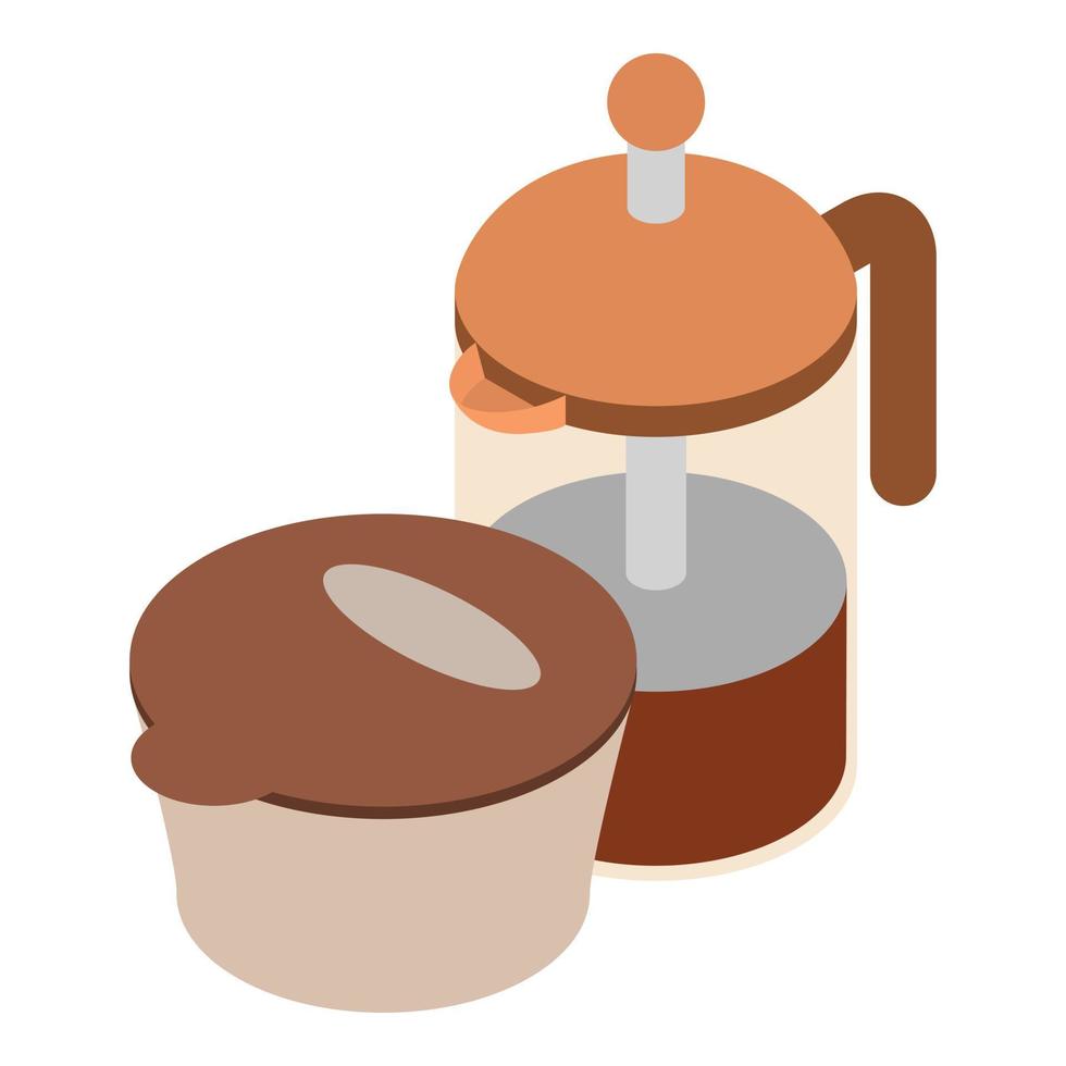 koffie tijd icoon isometrische vector. Frans druk op koffie maker met drinken binnen vector