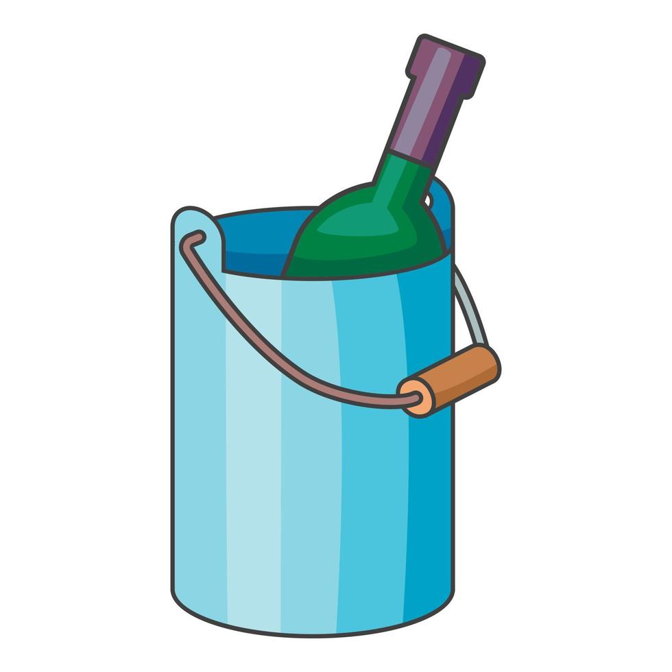 wijn fles met ijs emmer icoon, tekenfilm stijl vector