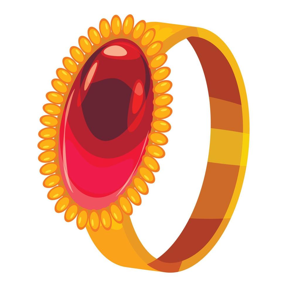 goud ring met robijn icoon, tekenfilm stijl vector