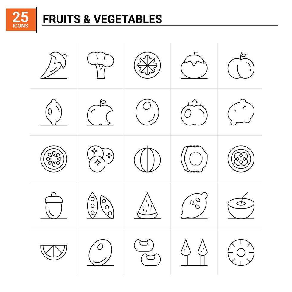 25 fruit groenten icoon reeks vector achtergrond