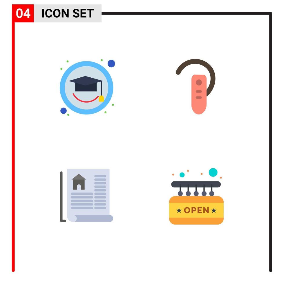 bewerkbare vector lijn pak van 4 gemakkelijk vlak pictogrammen van onderwijs landgoed medeplichtig koptelefoon bord bewerkbare vector ontwerp elementen