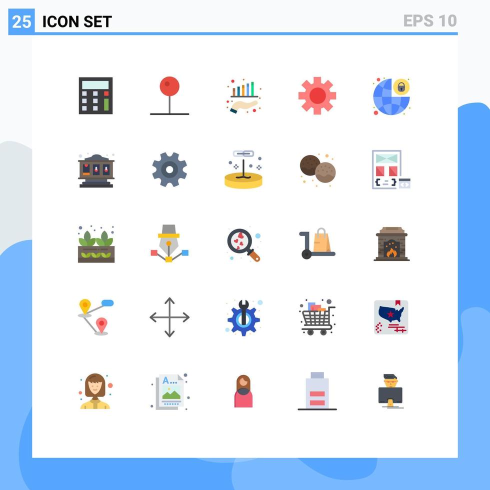 mobiel koppel vlak kleur reeks van 25 pictogrammen van hangslot globaal bescherming financiën globaal uitrusting bewerkbare vector ontwerp elementen