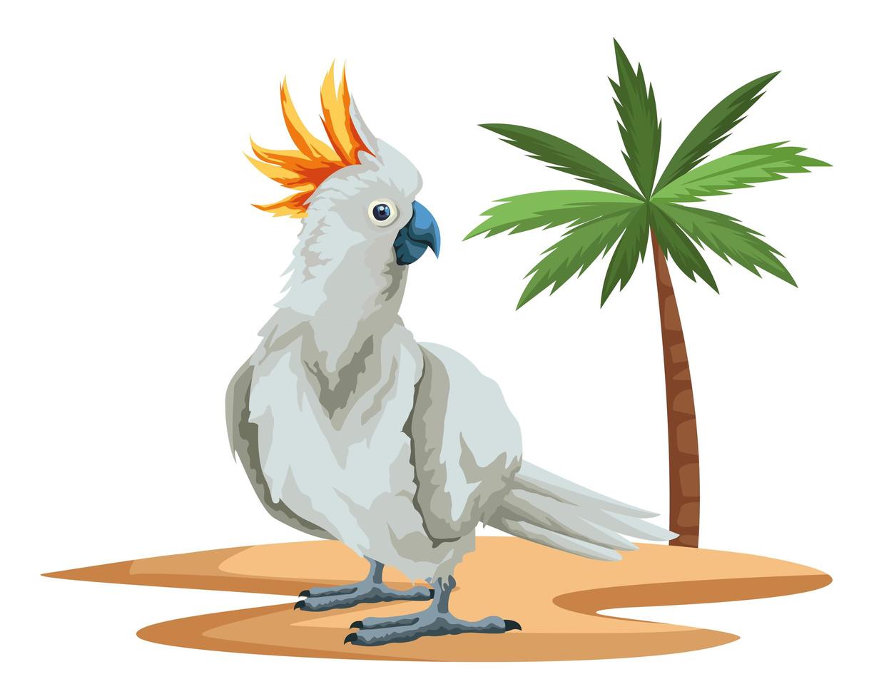 cartoon wilde vogel kaketoe op het strand vector