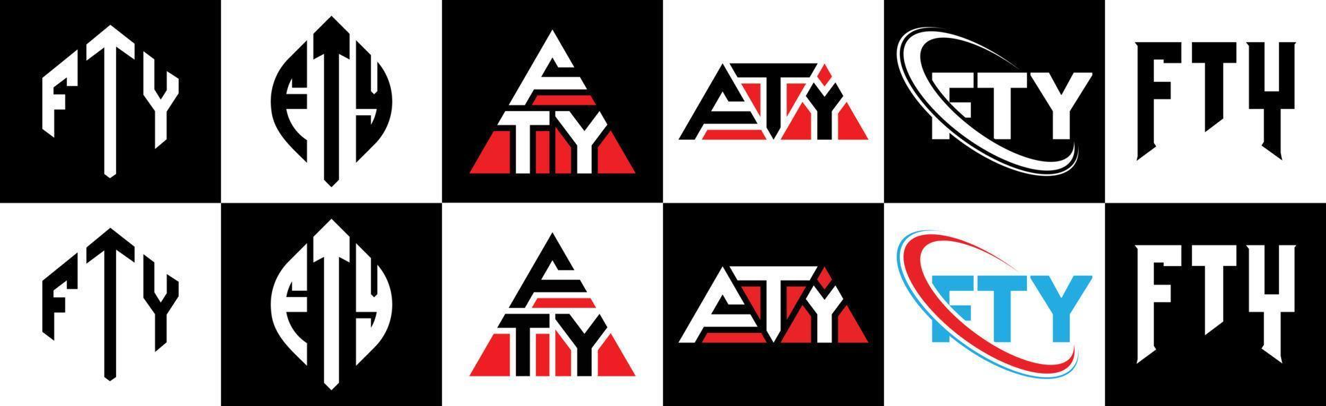 fty brief logo ontwerp in zes stijl. fty veelhoek, cirkel, driehoek, zeshoek, vlak en gemakkelijk stijl met zwart en wit kleur variatie brief logo reeks in een tekengebied. fty minimalistische en klassiek logo vector
