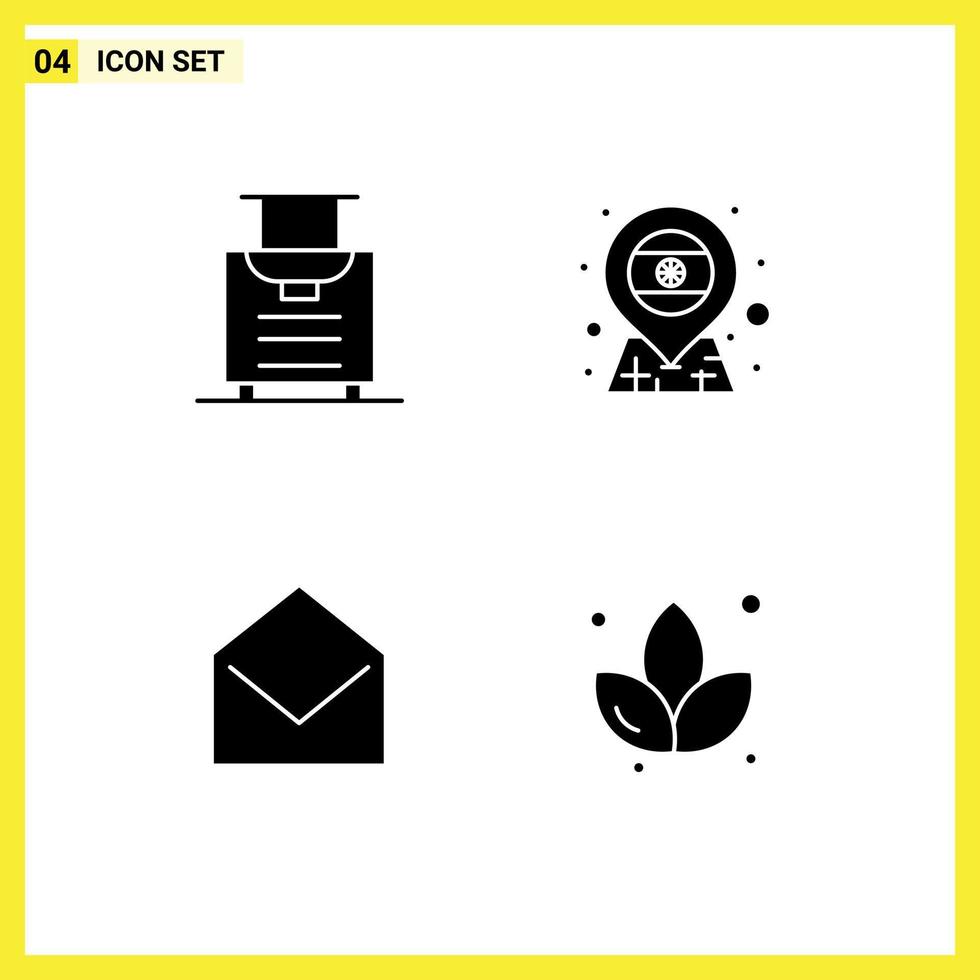 modern reeks van 4 solide glyphs pictogram van bagage bericht plaats Indië lotus bewerkbare vector ontwerp elementen