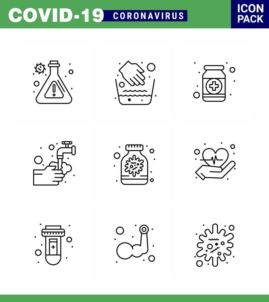 coronavirus 2019-nCoV covid19 het voorkomen icoon reeks bubbel het wassen geschiktheid medisch fles virale coronavirus 2019november ziekte vector ontwerp elementen