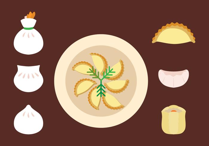 Flat Dumplings Icon Set vector