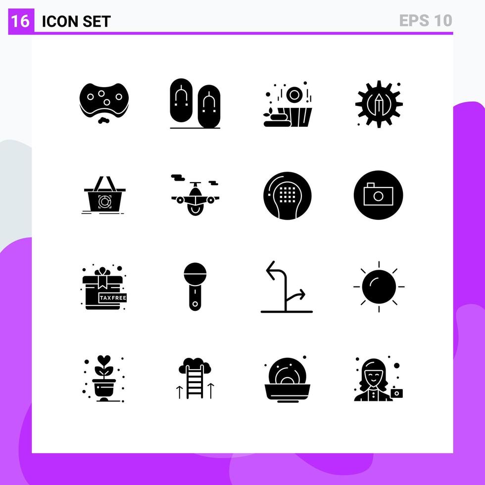 universeel icoon symbolen groep van 16 modern solide glyphs van mand kar reizen potlood creatief bewerkbare vector ontwerp elementen