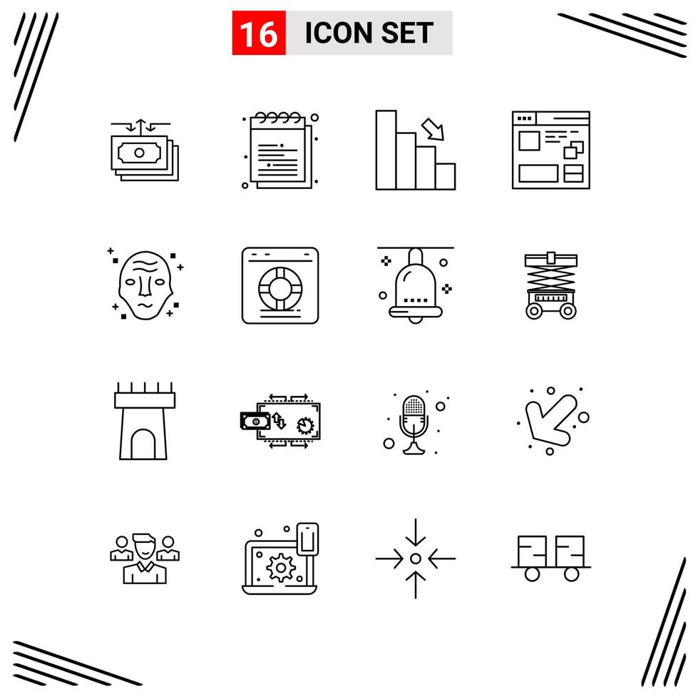 16 pictogrammen lijn stijl. rooster gebaseerd creatief schets symbolen voor website ontwerp. gemakkelijk lijn icoon tekens geïsoleerd Aan wit achtergrond. 16 icoon set. vector