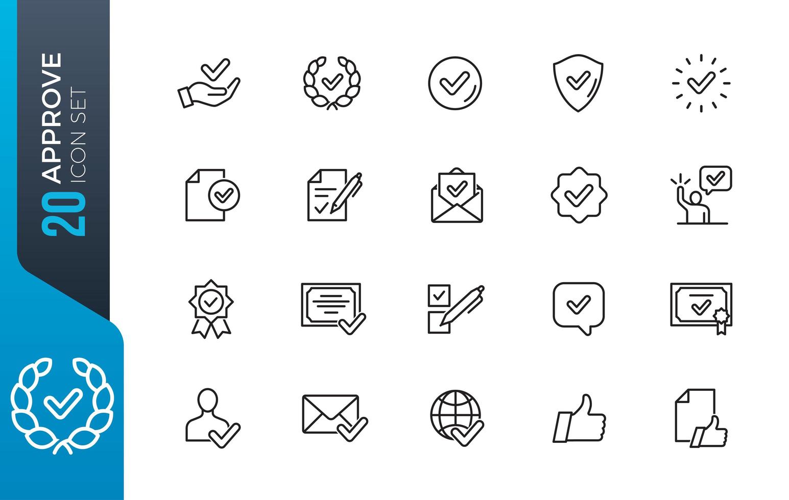 minimaal goedkeuren icon set vector