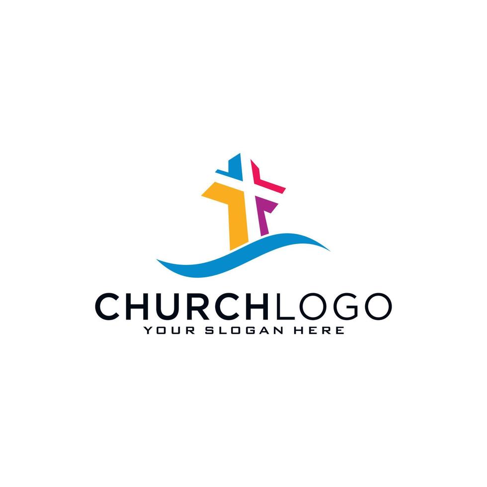 kerk logo. christelijke symbolen. het kruis van Jezus, het vuur van de heilige geest en de duif. vector
