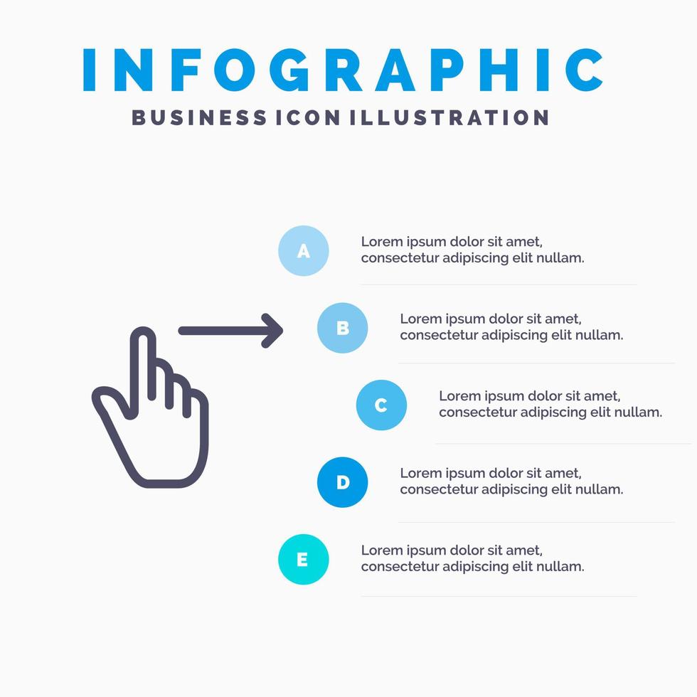 vinger gebaren Rechtsaf glijbaan vegen lijn icoon met 5 stappen presentatie infographics achtergrond vector