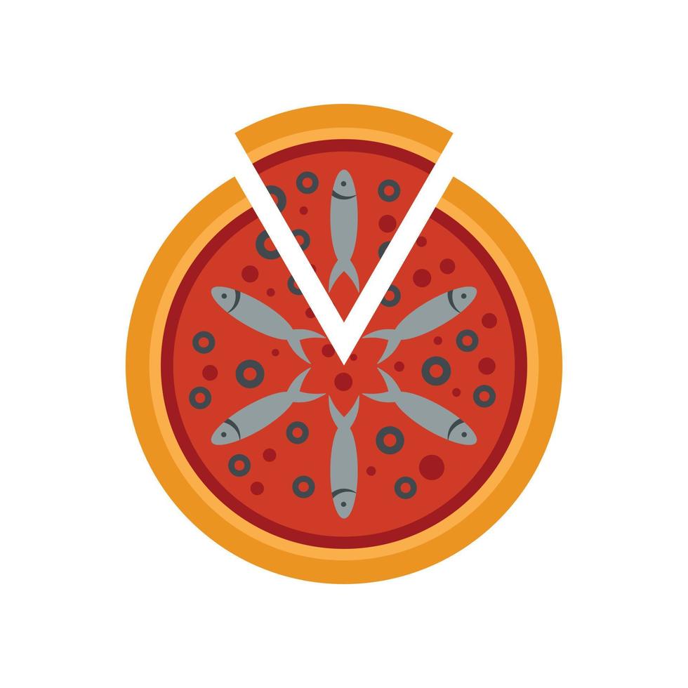 vis tomaat pizza icoon vlak geïsoleerd vector