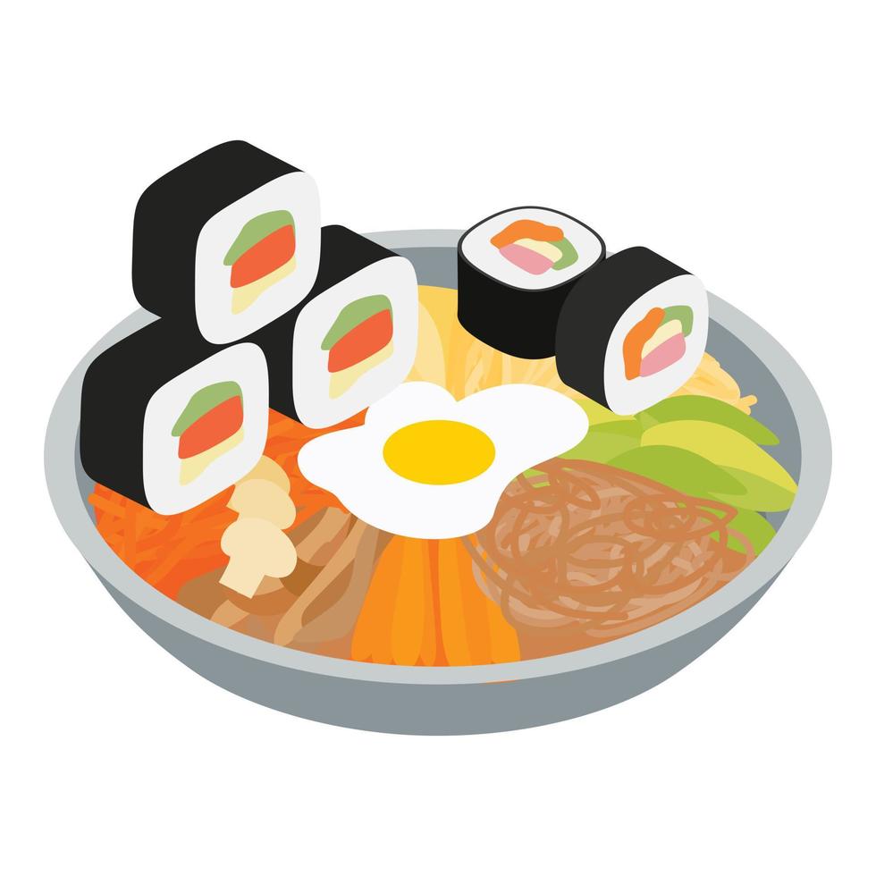 Koreaans keuken icoon isometrische vector. vers Bibimbap en kimbap icoon vector