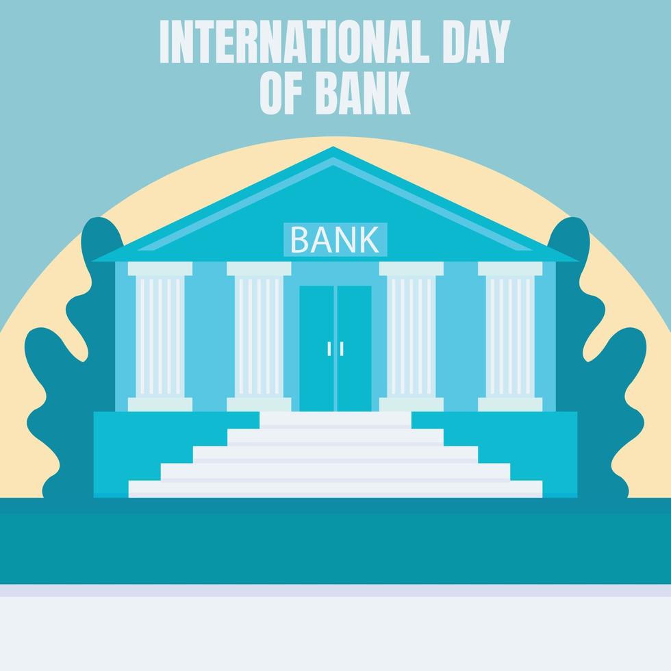 illustratie vector grafisch van bank kantoor gebouw, tonen bladeren en zonsondergang achtergrond, perfect voor Internationale dag, Internationale dag van bank, vieren, groet kaart, enz.