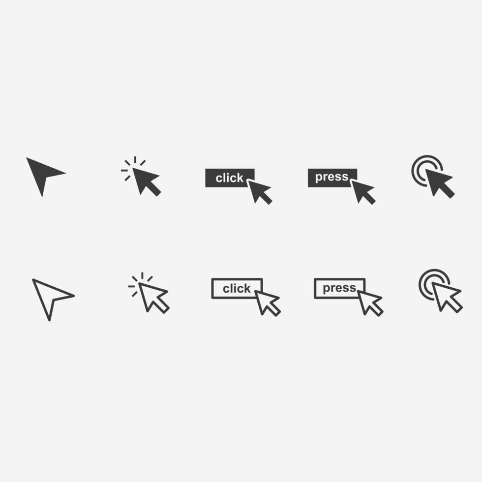 computer muis, Klik, cursor, wijzer, druk op icoon vector reeks symbool teken