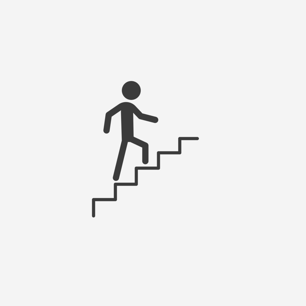 ladder, boven, omhoog, persoon, Mens, omhoog, stap icoon vector. trap, trap symbool teken vector
