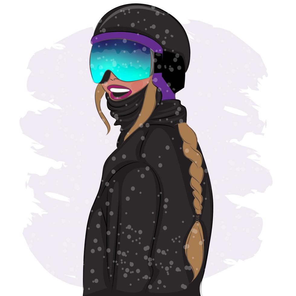 modieus vrouw in ski stofbril Bij een ski toevlucht, mode, vector illustratie