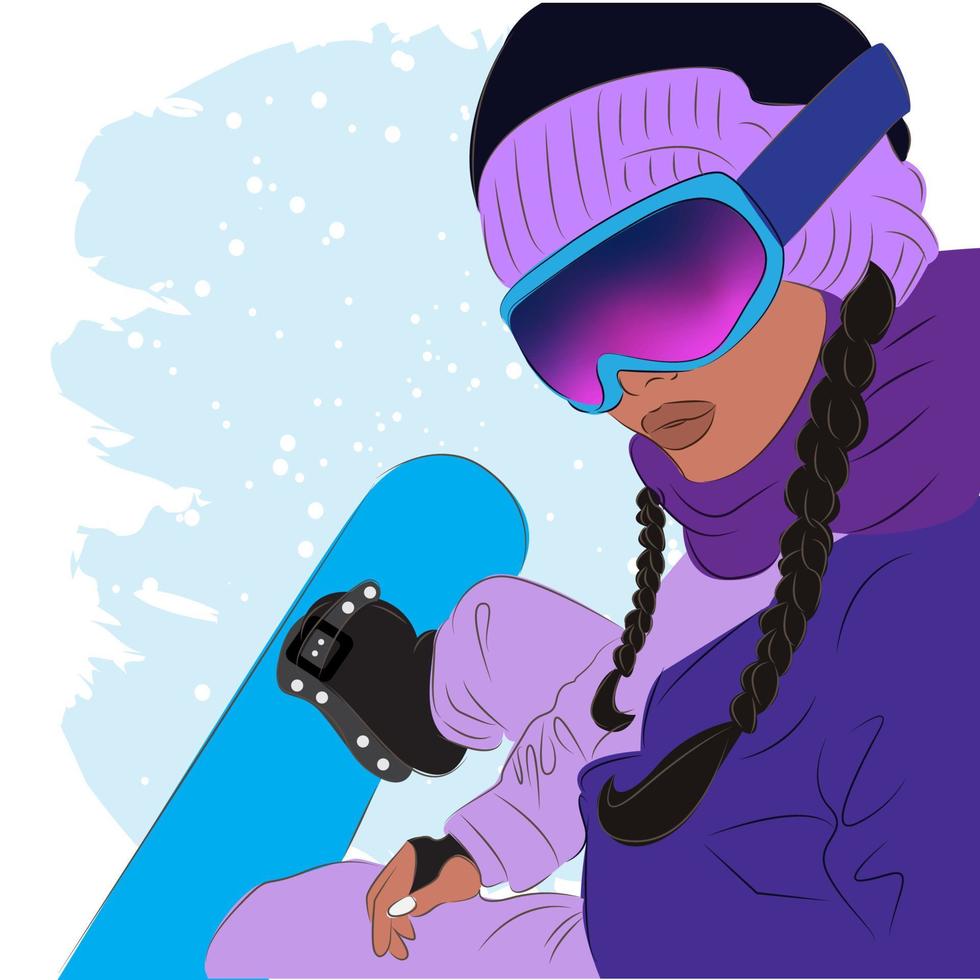 modieus vrouw in ski stofbril Bij een ski toevlucht, mode, vector illustratie