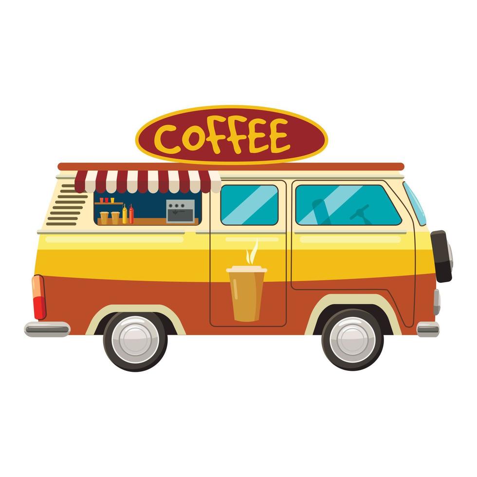 busje mobiel cafe icoon, tekenfilm stijl vector