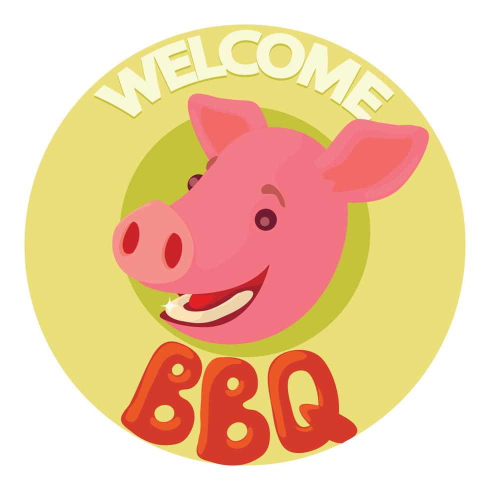 Welkom uitnodiging naar barbecue icoon, tekenfilm stijl vector