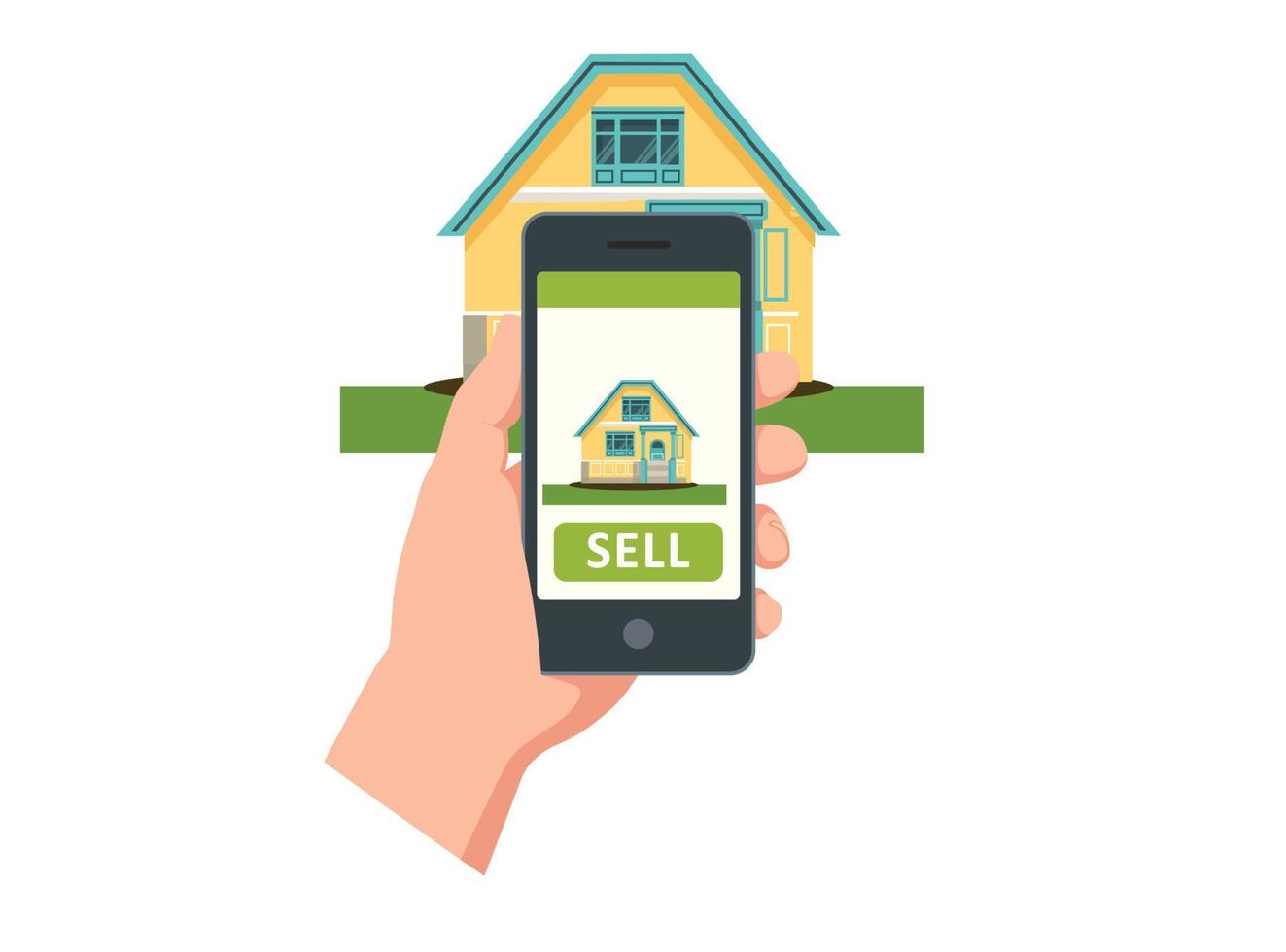 vector illustratie verkoop huis producten online met een mobiel apparaat, geschikt voor diagrammen, infografieken, en andere grafisch middelen