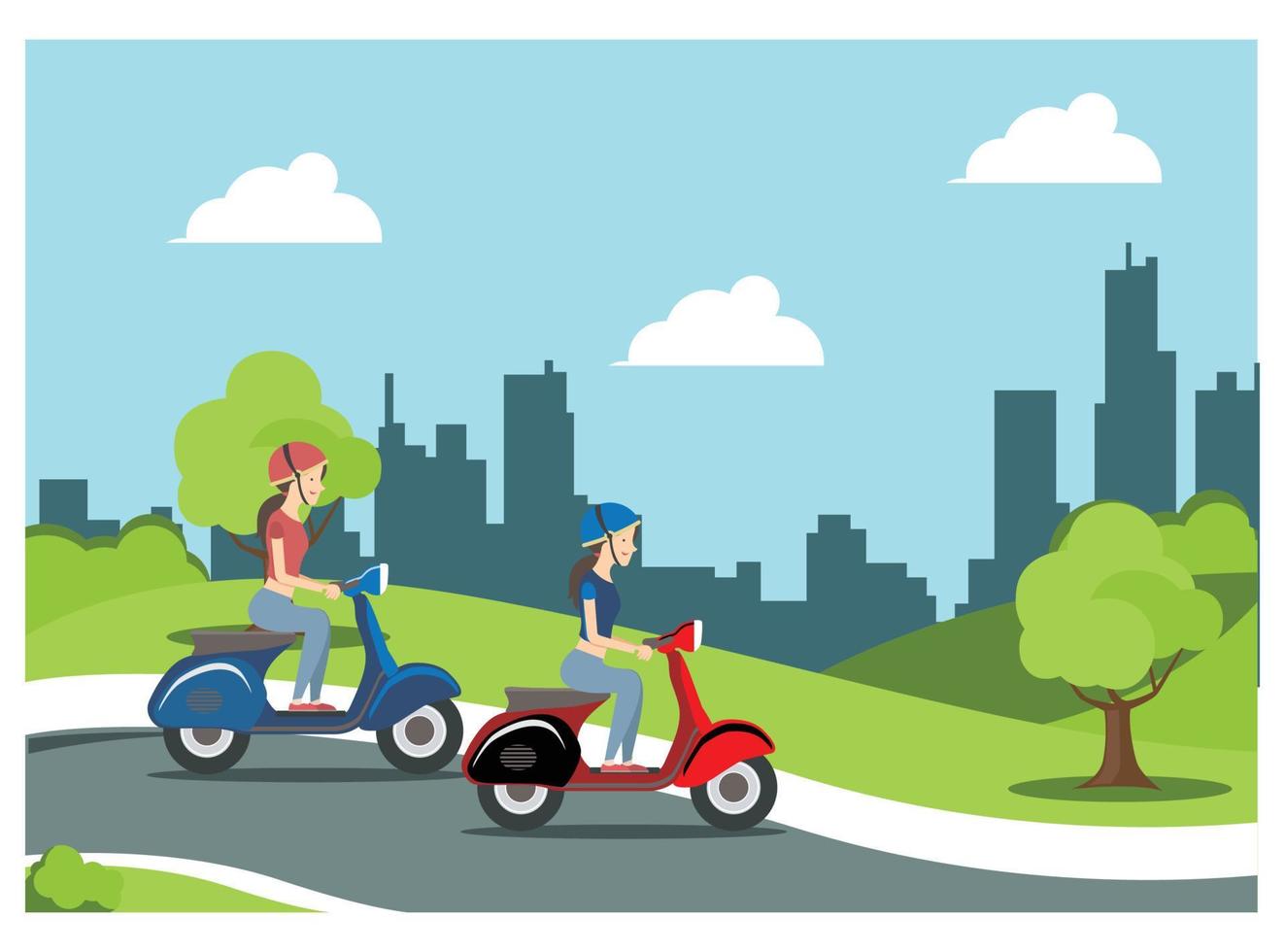 illustratie van wielersport in park met familie, langs de weg in zonnig dag. geschikt voor diagrammen, infografieken, en andere grafisch middelen vector
