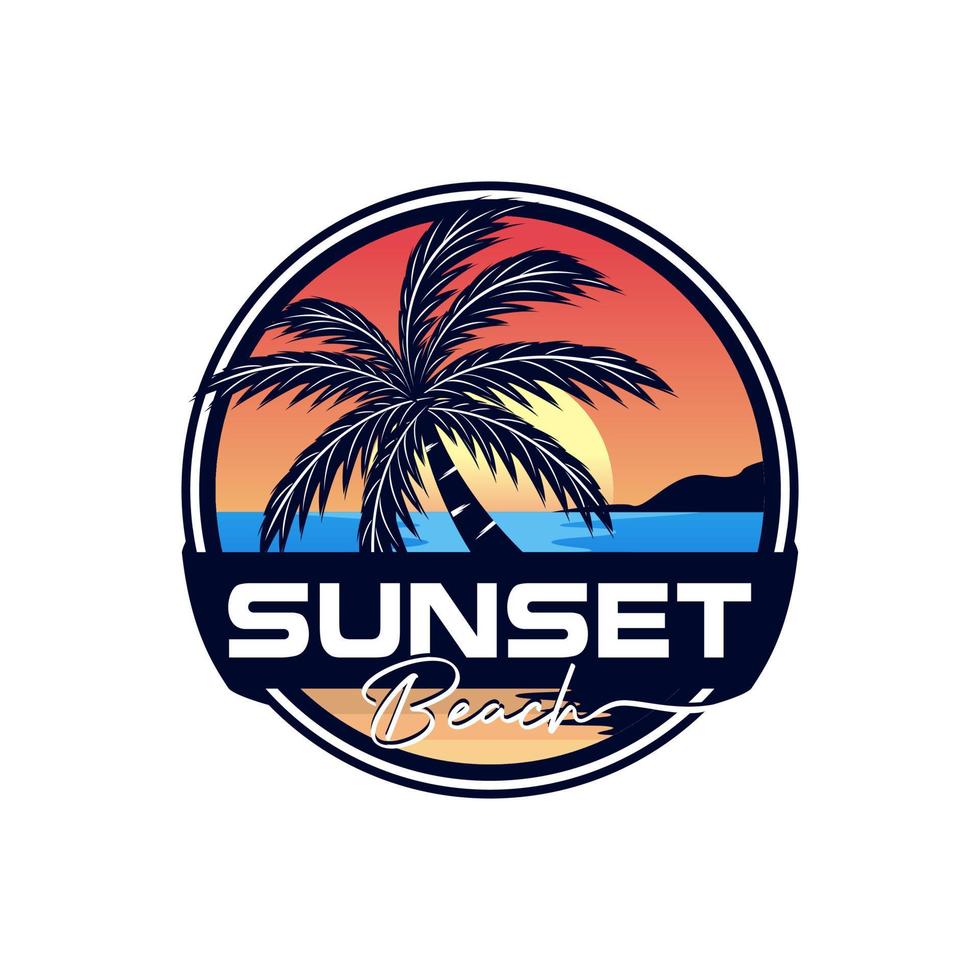 zonsondergang, zomer strand logo ontwerp vector