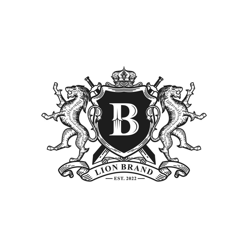 heraldiek leeuw, lijn kunst logo ontwerp vector