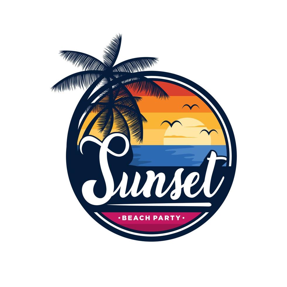 zonsondergang, zomer strand logo ontwerp vector