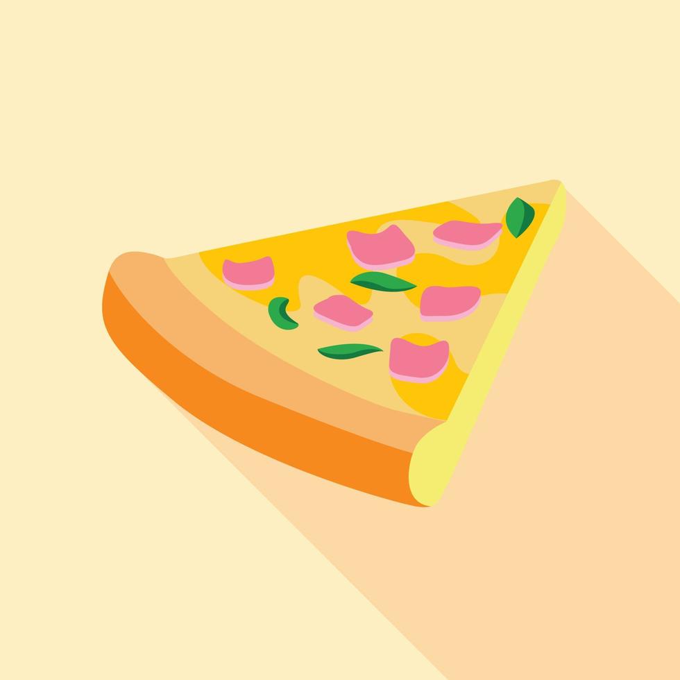 pizza met Groenen en ham icoon, vlak stijl vector