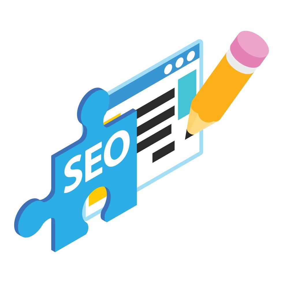 seo concept icoon isometrische vector. stuk van puzzel met opschrift seo web bladzijde vector