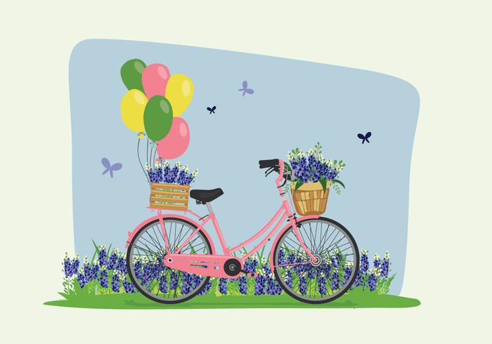 Fiets Lente Bluebonnet Bloemen Illustratie vector