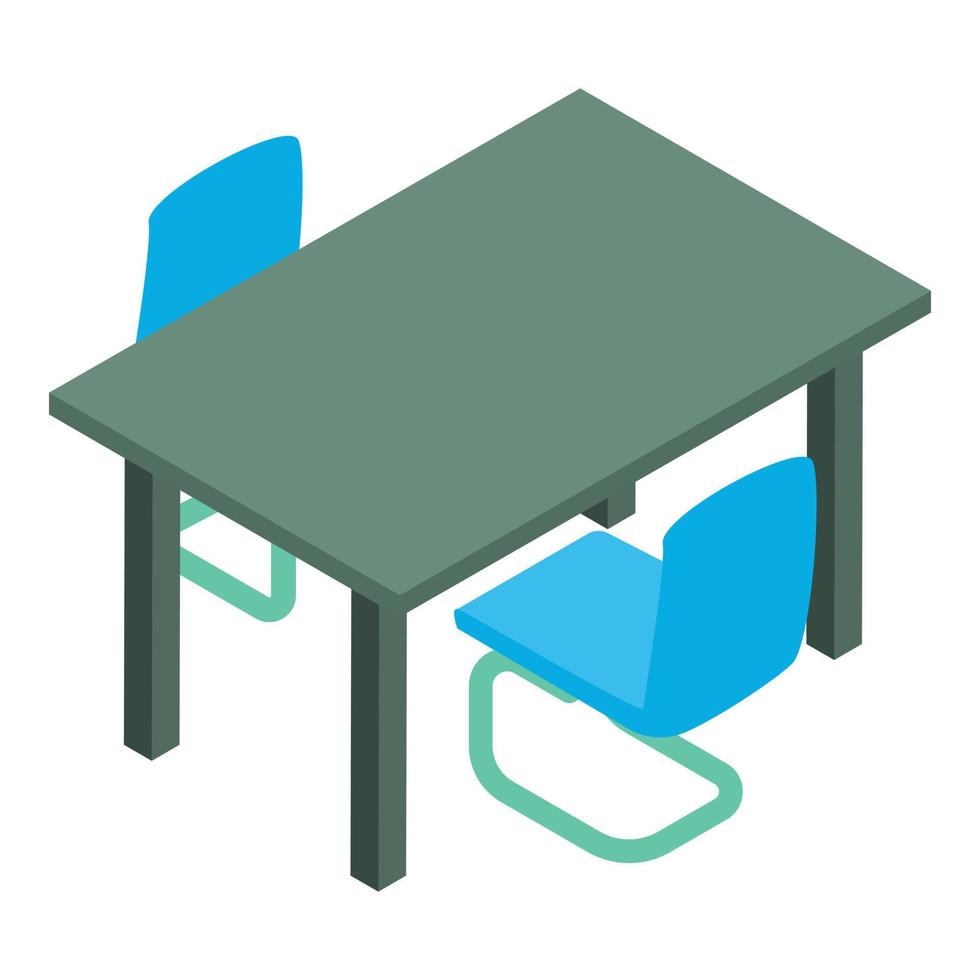 conferentie meubilair icoon isometrische vector. rechthoekig tafel en twee stoel icoon vector