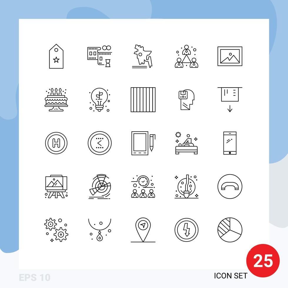 pictogram reeks van 25 gemakkelijk lijnen van foto album kaart modern bedrijf bewerkbare vector ontwerp elementen