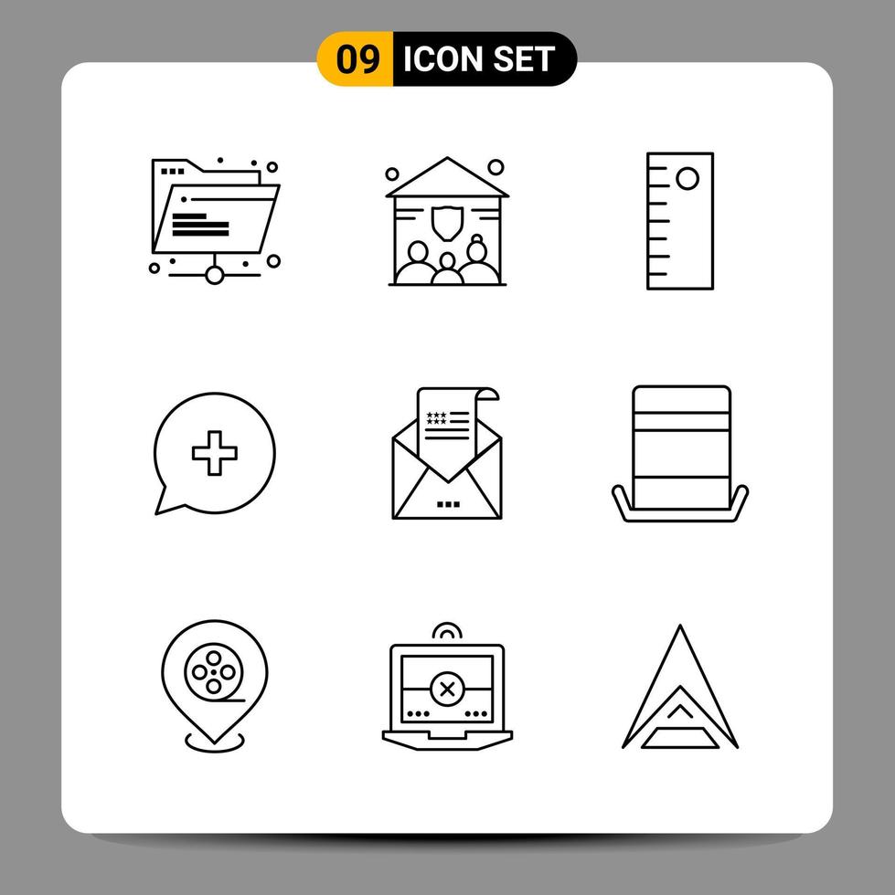 9 zwart icoon pak schets symbolen tekens voor snel reagerend ontwerpen Aan wit achtergrond. 9 pictogrammen set. vector