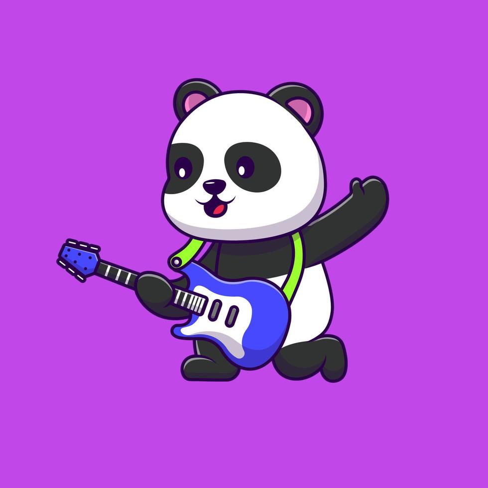 schattig panda spelen elektrisch gitaar tekenfilm vector pictogrammen illustratie. vlak tekenfilm concept. geschikt voor ieder creatief project.