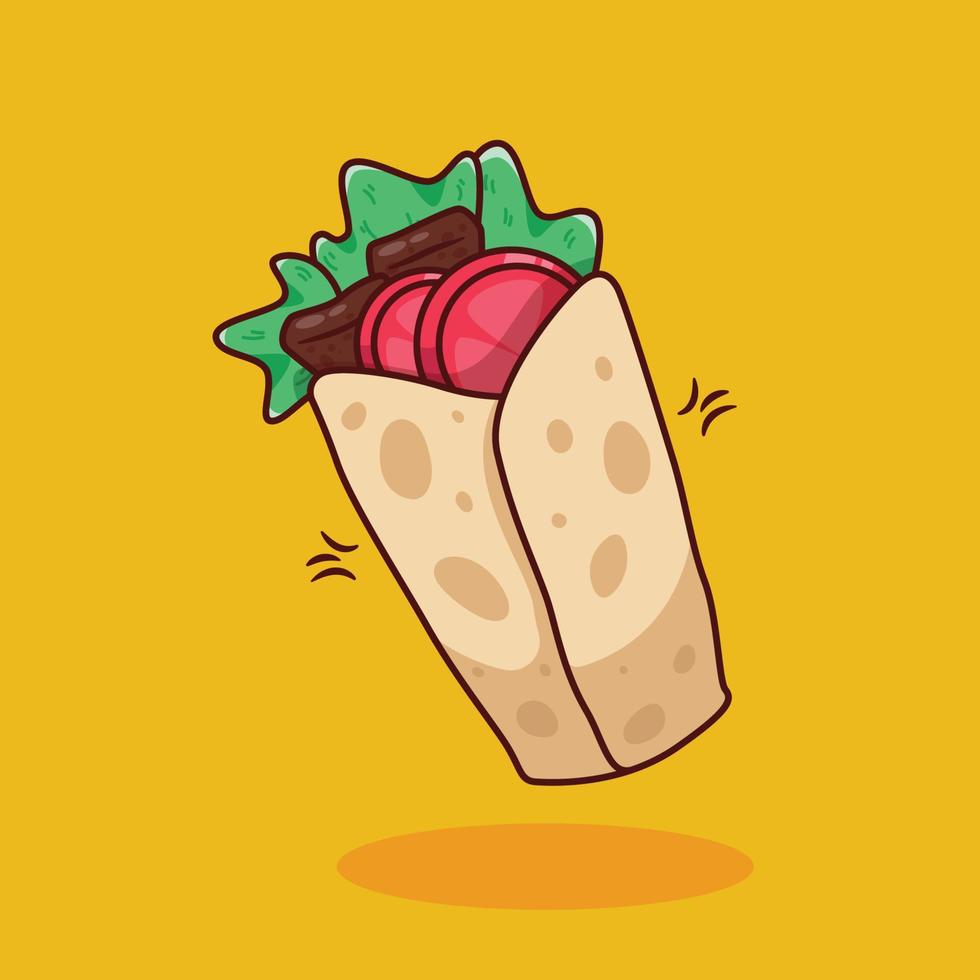 schattig tekenfilm kebab illustratie in vlak ontwerp vector