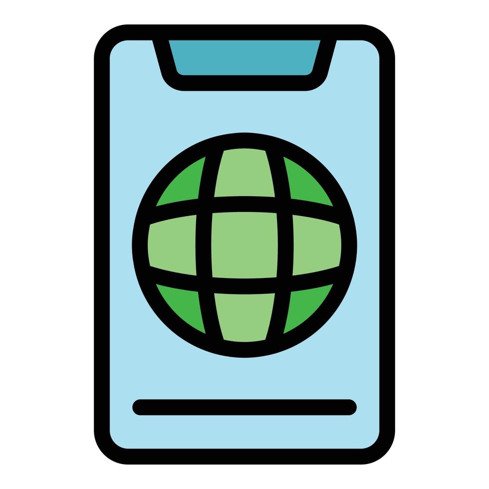 wereldbol telefoon icoon kleur schets vector