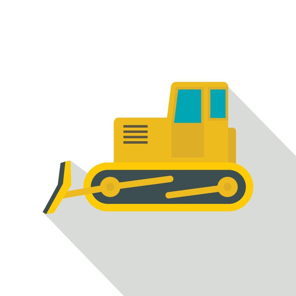 geel bulldozer icoon, vlak stijl vector