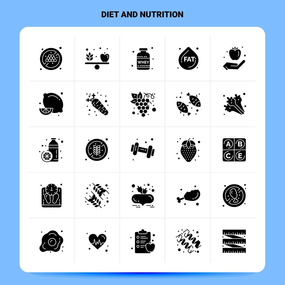 solide 25 eetpatroon en voeding icoon set. vector glyph stijl ontwerp zwart pictogrammen set. web en mobiel bedrijf ideeën ontwerp vector illustratie.