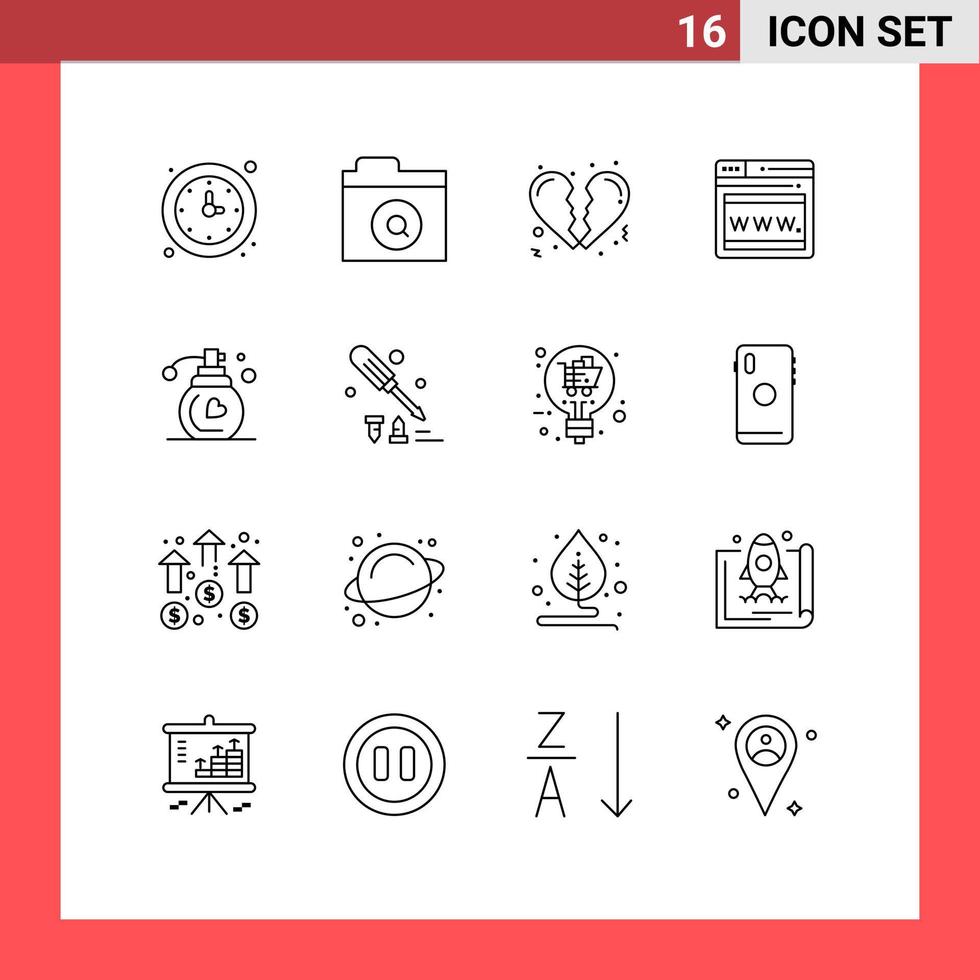 mobiel koppel schets reeks van 16 pictogrammen van schroef bestuurder geur gebroken parfum web bewerkbare vector ontwerp elementen