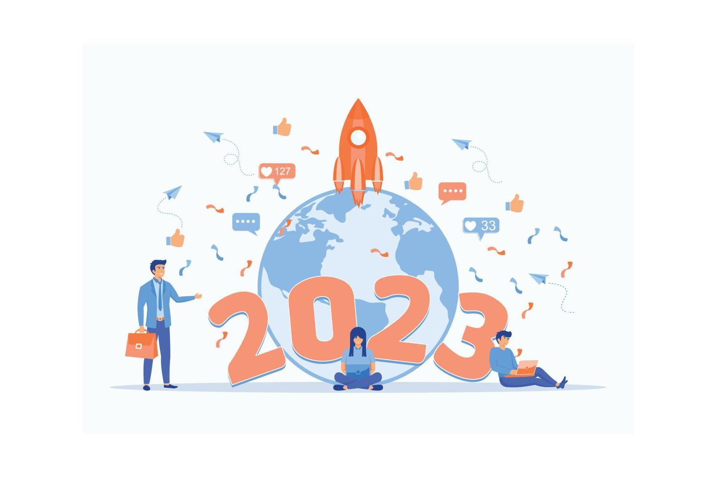 gelukkig nieuw jaar 2023. nieuw jaar van nieuw ontdekkingen en prestaties, vlak vector modern illustratie