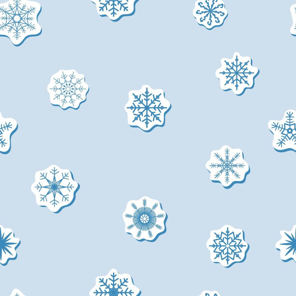 naadloos vector sticker meetkundig blauw sneeuwvlokken patroon met schaduw Aan wit achtergrond. winter afdrukken