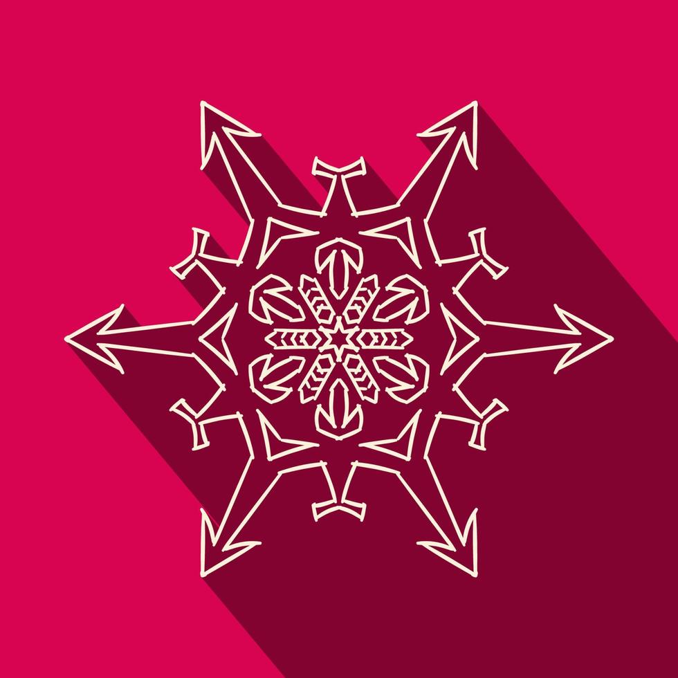 vlak icoon van filigraan Kerstmis sneeuwvlok met lang schaduw vector